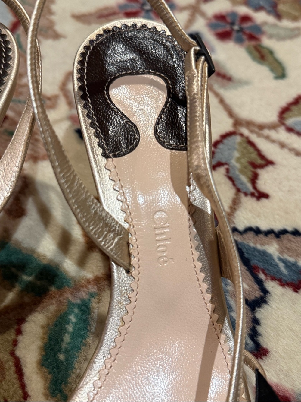 Chloe Metallic Slingback Heels with Black Bow - size 38 - Picture 3 of 5